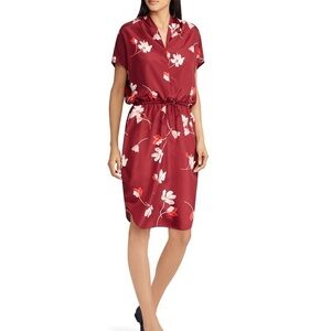 nwt Lauren Ralph Lauren Flowy Drawstring Dress Floral Satin Red Wine Sz 6 Petite